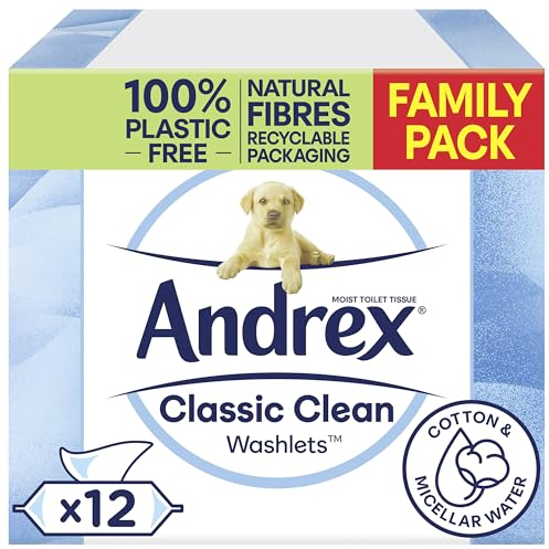 Andrex Ultimate Fresh Washlets, 4-Pack - Gentle, Biodegradable, Flushable Toilet Wipes for Everyday Hygiene