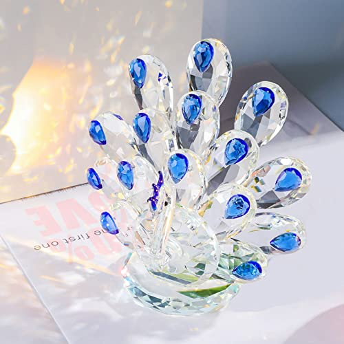 Movdyka Handmade Blue Crystal Peacock Figurine Gifts for Women Girls | Glass Animal Art Collectible Keepsake, Cute 4.5 Peacock Ornament for Friends Kids, Birthday Christmas Presents, Home Decor