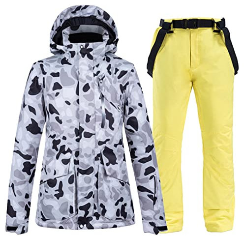 Unisex Snowboardjacke + Hose Herren Damen Winter Parka Thermo Skijacke Snowboardhose Gelb XXXL