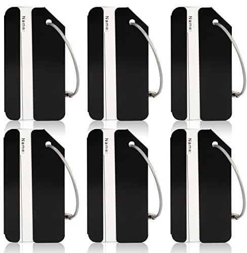 6 étiquettes de bagage noires pour valises, étiquettes de bagages en métal pour sac de voyage, étiquettes de valise étanches avec carte d'identité nominative pour famille, couple, amis (noir)