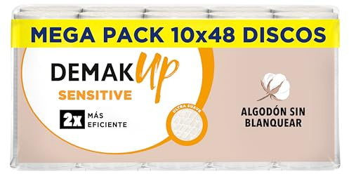Demak'Up Sensitive Discos de algodón desmaquillantes ovalados 10x48 - Fibra de algodón natural sin blanquear - 480 unidades