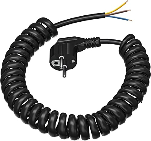 Cavo a Spirale Estensibile da 3 m Con Spina a Contatto di Protezione, Cavo di Prolunga Schuko, 230 V/16 A, IP20, 0,3 m a 3 m