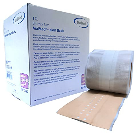 Pflaster Rolle 8 cm x 5 m - Wundpflaster Elastisch Unsteril - Heftpflaster Box Hautfarben nicht wundhaftend - Zur äußeren Abdeckung kleinerer Verletzungen