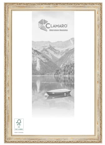 CLAMARO 'ELSA' Bilderrahmen Antik 90x90 Massivholz | Creme Weiß Gold | Shabby Chic Vintage Barock | Holzrahmen inkl. Acrylglas, Rückwand, Aufhänger (Querformat & Hochformat)