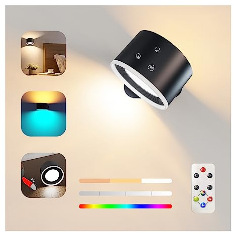 Feallive Wandleuchte Innen, Wandbeleuchtung mit Dimmbar RGB-Ambiente-Beleuchtung mit Fernbedienung mit Akku mit USB-Ladeanschluss, 1-Stunden-Timer-Funktion Touch Control Wandlampe
