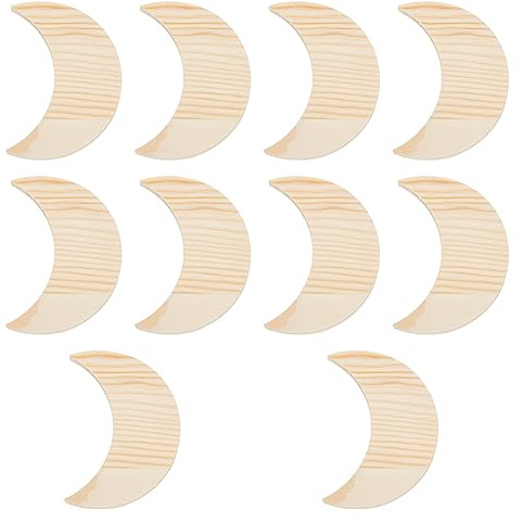 GOMAKERER 10 Stück Dickes Holz, Mondförmige, Unvollendete Naturholzscheiben, Mondholzausschnitte, Leere Holzscheiben Für DIY-Handwerk, Türhänger, Urlaubsdekoration, Zeichnen, Malen, Holzgravur