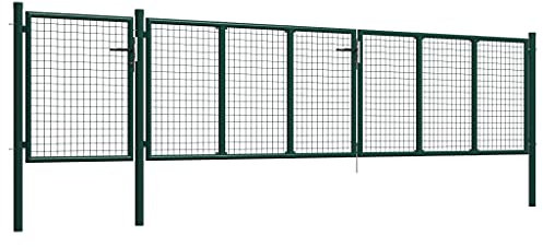 Homgoday Portail de jardin en maille - Double battant - Porte de clôture - Porte de clôture - Portail d'entrée avec serrure et clé - Acier - 500 x 100 cm - Vert