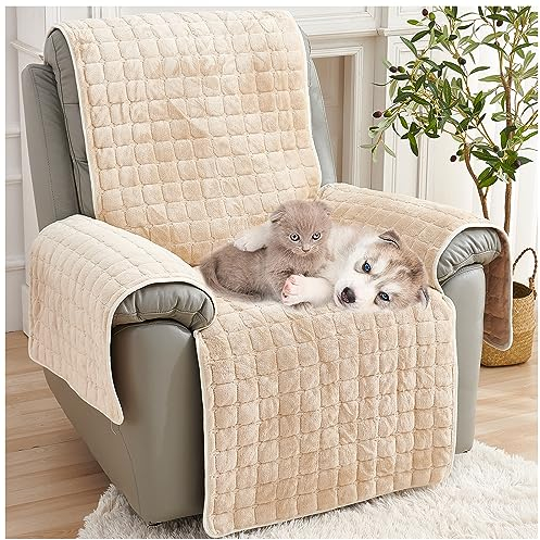 NNSMUN Sesselschoner Sesselauflage, Winter Sesselauflage Mit rutschfest, 1/2/3 Sitzer Sesselschutz Sofaüberwurf, Sesselschoner für Zuhause mit Kindern und Haustieren Hund (Beige,1 seat(53 * 190CM))