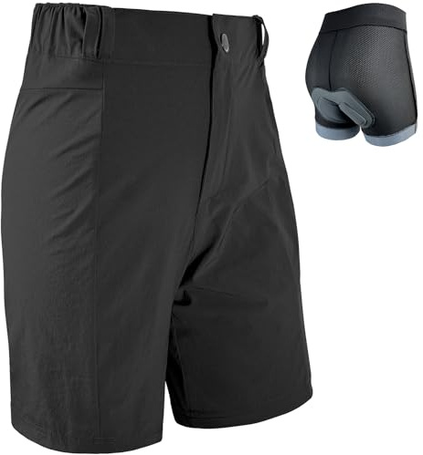 Radlerhose Damen Mountainbike-Radhose 2 in 1 gepolstert MTB Shorts Frauen fahrradhose mit Polsterung Reiten Fahrrad Radfahrhose Reißverschlusstaschen Schwarz S