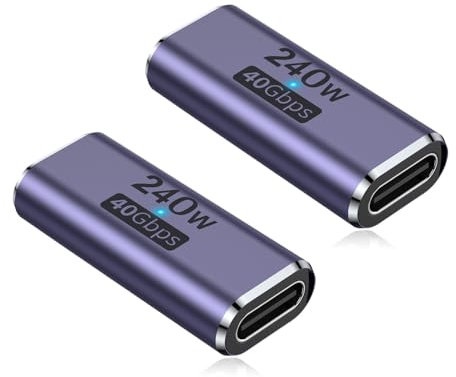 AuviPal Accoppiatore USB C da 240 W (confezione da 2), adattatore da USB tipo C femmina a femmina, compatibile con Thunderbolt 4/3, supporta fino a 240 W, trasferimento dati da 40 Gbps e video 8K a 60