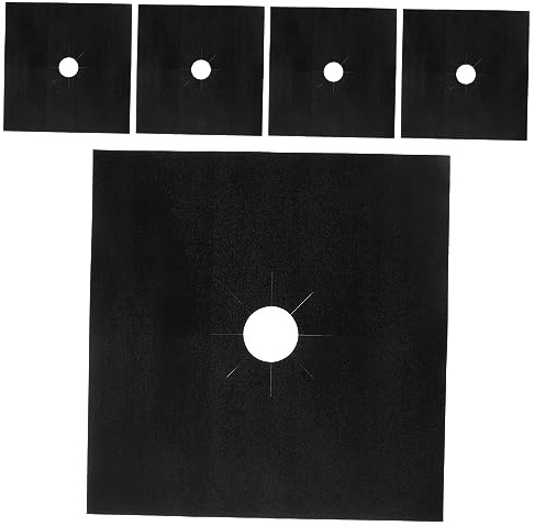 Protège-plaques de Cuisson Ptfe Noir 5 Pièces pour Cuisinière à Gaz | Réutilisable, Résistant à Chaleur, Nettoyage Facile, Couvre-brûleurs Cuisine, Entretien Simplifié