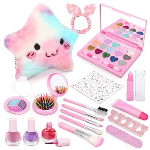Dreamon Kinderschminke Set Mädchen, Waschbar Kinder Schminke Schminkkoffer Spielzeug, Kinder Make Up Set Halloween Weihnachts Geburtstags Geschenke für Mädchen 3 4 5 6 7 8 9 10 Jahre