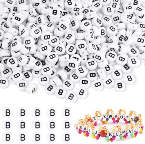 500 Stück Buchstabenperlen B für Armbänder, BuchstabenPerlen zum Auffädeln, Rund Acryl Spacer Perlen für Armbänder Selber Machen, DIY Schmuck und Basteln
