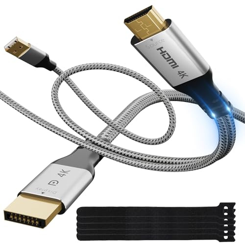 Elecan Cavo adattatore da HDMI a DisplayPort, 4 K a 60 Hz, 2K 1080p, con alimentazione USB, convertitore unidirezionale da HDMI a display DP, intrecciato per PC, AMD, NVIDIA, Mac, NS, PS5, Xbox+