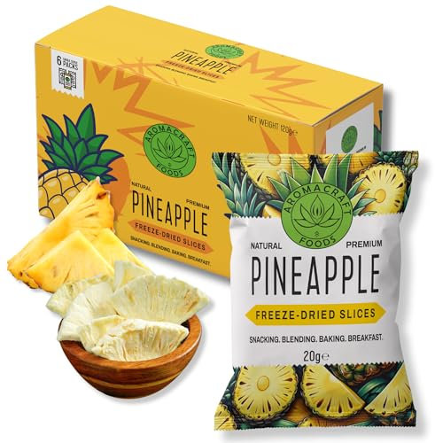 Freeze Dried Pineapple Slices - Healthy 100% Fruit Snacks, Vegan, Gluten-Free, No Added Sugar, Preservative-Free, 6x20g individual packs - Perfect for Breakfast, Baking, Blending, and Cocktails