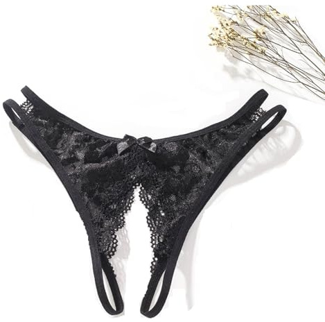 Justgoo Mutandine da donna in pizzo perizoma mutandine a vita bassa T-back mutande confezione da 1 – 5, nero, Medium