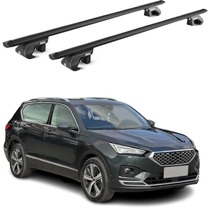 OMAC Dachträger für Seat Tarraco 2018-2024 Schwarz Aluminium | TÜV geprüft, bis 90 kg Traglast, T-Nut-Befestigung, für Standard-Dachreling geeignet, Querträger, Grundträger