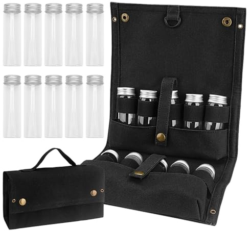 Tissting Gewürzgläser Set 10 Pcs Gewürzdosen Camping Reisegewürzset | Outdoor Gewürztasche Tragbares Spice Jars für Camping BBQ Picknick Reisen, mit Schwarz Faltbarer Aufbewahrungstasche