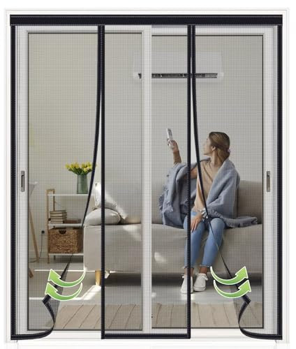 Moskitonetz Fenster mit Magnet Haustür 140x220cm Schwarz Fliegengitter Mit Rahmen Magnet Fliegengitter Tür