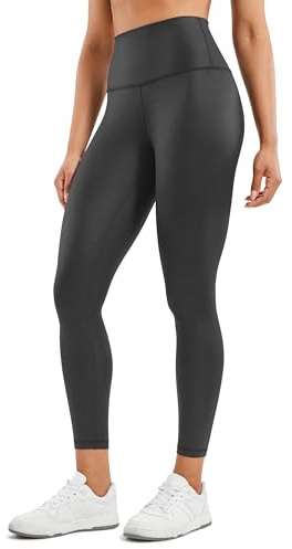 CRZ YOGA Matte Faux Leather Leggings 25 - Butterluxe High Waisted Stretch Ankle Leather Pants for Women Pleather Tights Faux Leather Black Foil Medium