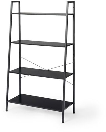 FURNITABLE Bücherregal, Leiterregal mit 4 Ebenen, Standregal, Lagerregal, Industrie-Design, Metall, Schwarz,80×34×137cm