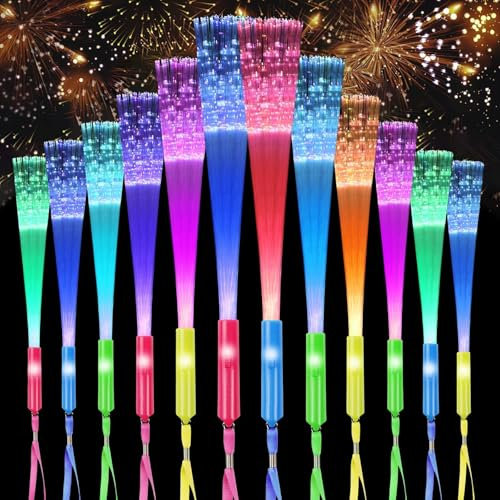 Binnan 12pcs Bâtons Lumineux LED, Bâtons Lumineux en Fibre Optique, bâton Lumineux en Fibre de Verre pour Enfants et Adultes pour Les Fêtes, Discothèques, Concerts, Noël, Clubs