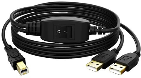 Zevmi Distribuidor de cables para impresora USB: 2 en 1 salida, cable de impresora con botón de alternancia USB A a B para dos ordenadores para compartir una impresora, 4,5 m