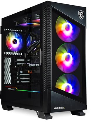 Greed® MK5 - Gaming PC - Intel Core i7 12700F + Nvidia Geforce RTX 5070 12GB - Computadora RGB rápida + Raytracing & 4K - 4,9 GHz - 32 GB de RAM DDR5-1TB SSD - WLAN + Win11 P