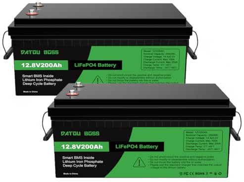 DATOUBOSS 2 * 12V 200Ah LiFePO4 Batterie 200A BMS 4500-15000+Zyklen Deep Cycle Lithium Akku MAX 2560W Leistung Unterstützung in Serie/Parallelschaltung,verwendet für Wohnmobil, Home System und Boot