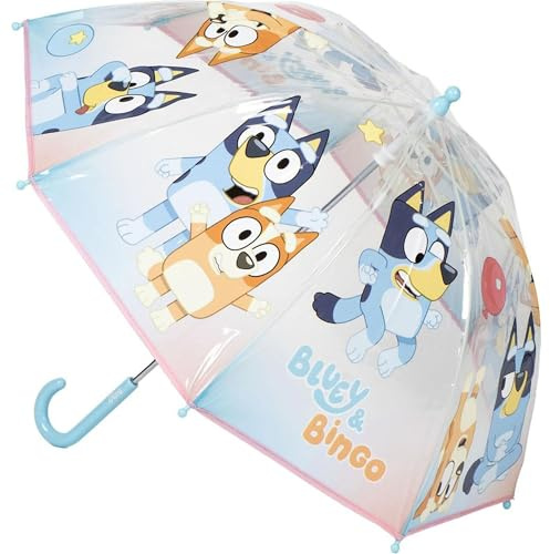 Bluey Regenschirm für Kinder mit buntem und fröhlichem Design – Windfester Kinderschirm mit sicherer Handöffnung und ergonomischem Griff