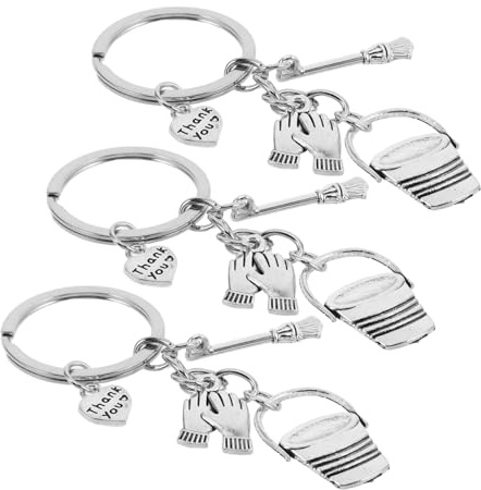 HOMOCONO 3 St Kreativ Nyckelring Hushållsnyckelring Liten Kvast Och Sopskyffel Kvast Och Sopskyffel Rengöring Av Nyckelring Dekorativ Metallnyckelring Baghänge Alloy Silver