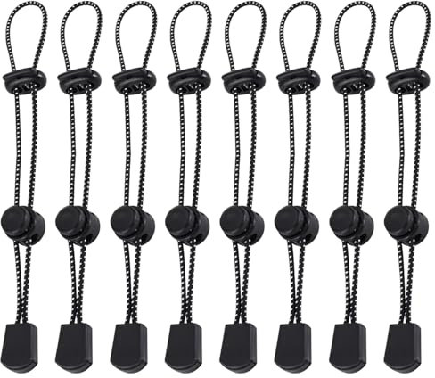 SYEYCW 8 Pezzi Corda Elastica con Fibbia, Corda Elastica Regolabile per Zaino con Fissaggio, Cordino Elastico Supporto Fibbia Zaino, Accessori per Bastoni da Trekking, Escursionismo, Nero