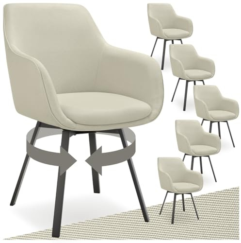 tectake® 6er Set Stuhl drehbar, Esszimmerstühle mit Armlehne, Küchenstühle, Stühle Esszimmer, Drehstühle für Dining Lounge, Esstisch, Schminktisch, Armlehnstuhl, Esszimmermöbel - Greige