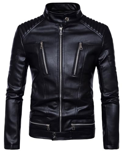 Chaqueta de invierno para hombre, corte ajustado, cremallera de cuero, chaqueta de trabajo, Negro , XXL