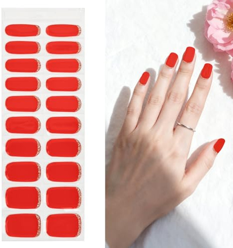 VLYX Adhesivos para Uñas de Gel - Tiras Rojas Semi-Curadas para UV/LED, Diseño de Nail Art con Gel Suave de Calidad de Salón (Rojo Ardiente)