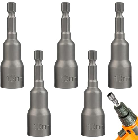 13mm Impact Socket, 13mm Socket, Impact Drive Socket Sets, Allen Key Drill Bit Set, Magnetic Nut Driver, 5 Pcs 1/4 Drill Screwdriver Bits Setter