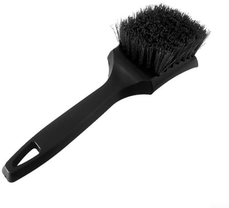 Cepillo de limpieza de neumáticos de coche y motocicleta con cerdas suaves y mango ergonómico, diseñado para limpiar ruedas, llantas y neumáticos de manera eficaz (pelo negro)