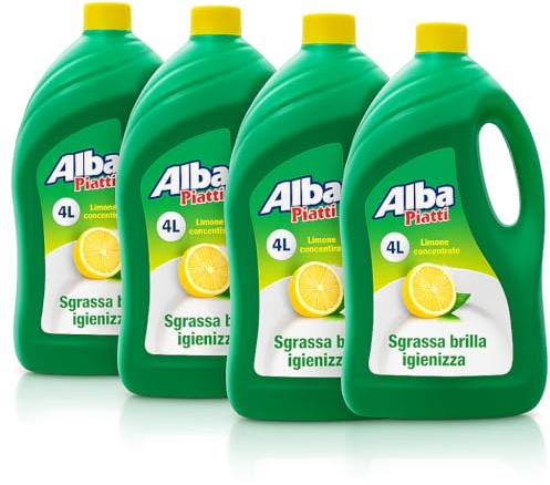 4 X Alba Piatti Limone 4L – Detergente Piatti Concentrato al Profumo di Limone – Sgrassa a Fondo, Rimuove Grasso e Incrostazioni, Brillantezza Immediata
