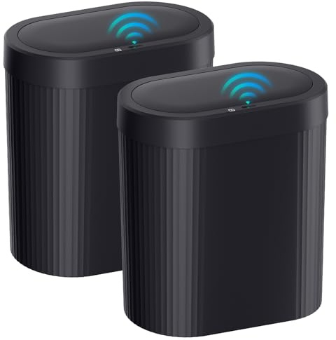 jinligogo 2 Pack 5 Gallon Bathroom Trash Can with Lid, Automatic Motion Sensor Black Trash Can, Touchless Slim Waterproof Garbage Bin for Kitchen, Bedroom, Office, and Bathroom