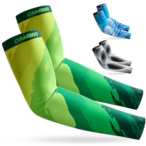 CAMBIVO Cooling Arm Sleeves for Men & Women, UV Sun Protection Sleeves, Breathable Seamless Arm Covers for Running, Cycling and Outdoor Use, 1 Pair (Green)