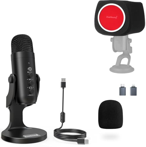 zealsound USB Microphone k66 and ws18r Pop Filter Bundle