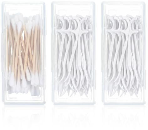 3 Pcs Cotton Swab Holder for Travel Portable Small Dental Floss Containers Floss Picks Case Storage Boxes with Lid Plastic Cotton Pad Organizer Dispenser for Toothpick Makeup Sponges