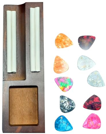 Jeffergarden Gitarrplektrumhållare i ekträ, Gitarrplektrumorganisatör, Silikonfack med 10 Plektrum, Förvaringslåda för Gitarrtillbehör för Musiker och Lärare