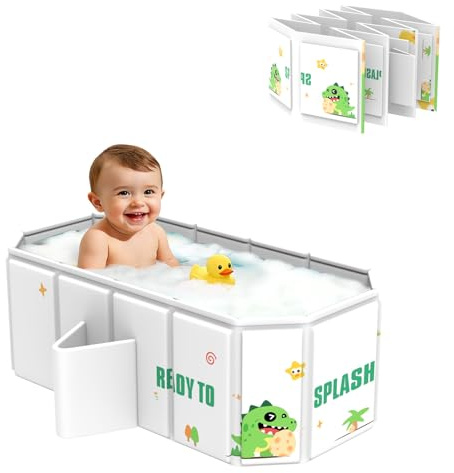 Baño plegable para bebé, baño portátil para niños pequeños con juguetes, ahorro de espacio, adecuado para recién nacidos a 8 años (80 x 45 x 30 cm)