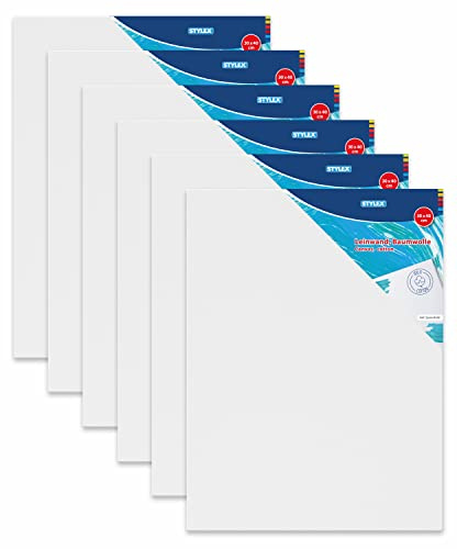 Stylex 28632-P6 – kilram 30 x 40 cm, med duk av 100% bomullstyg, grundad, häftad på baksidan, för olja, akryl och temperaturfärger, gouache – målning, 6 stycken