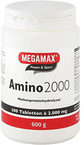 Megamax Amino 2.000 Aminosäuretabletten 300 Tabletten reines Molkenproteinhydrolysat | Aminosäuren Komplex mit (BCAA & EAA) inkl. 7 essentiellen Aminos | Muskelaufbau, für Kraftsport und Bodybuilder