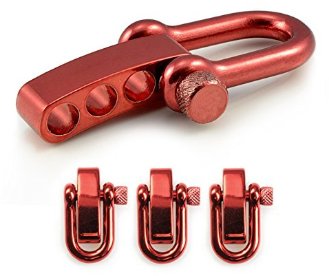 Ganzoo Edel-Stahl Schäkel gerade mit Dreh-Verschluss zum Schrauben, massiver Verbinder in Metallic rot, 3er Set, Größe M, Öffnung 19 x 10 mm, Stärke 5 mm, 23 g, für Paracord 550, Gurte, Halsbänder