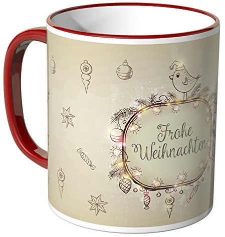 WANDKINGS® Tasse, Schriftzug: Frohe Weihnachten mit vielen kleinen Weihnachtsmotiven - ROT