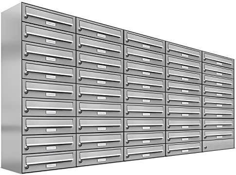 AL Briefkastensysteme 44er Briefkastenanlage Edelstahl, Premium Briefkasten DIN A4, 44 Fach Postkasten modern Aufputz