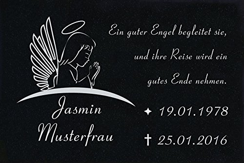 LaserArt24 Granit Grabstein, Grabplatte oder Grabschmuck mit dem Motiv Engel-ag03 und Ihrem Text/Daten